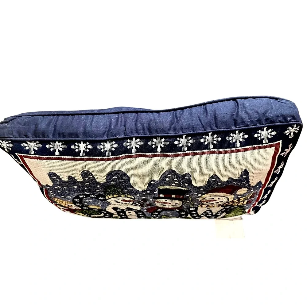 Snowman Tapestry‎ Lumbar Pillow 13x19 SNOW Day Winter Holiday Christmas Blue